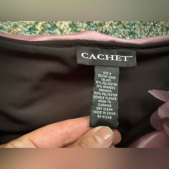 Vintage 90s Cachet black velvet off-the-shoulder pink organza flower top, size - Picture 7 of 9